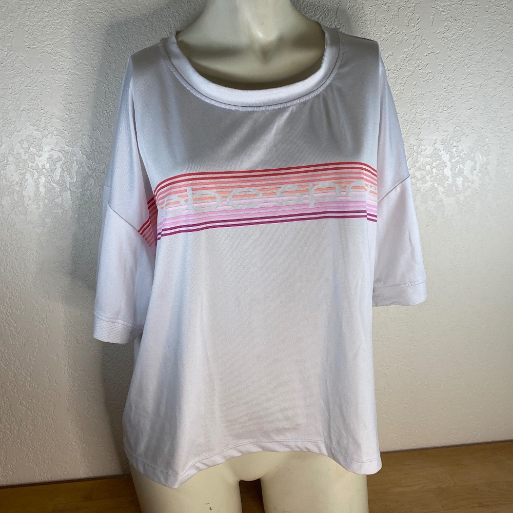 Bebe Sport Womans XL White Slinky T-Shirt Short Sleeve Crop Over-Sized Top